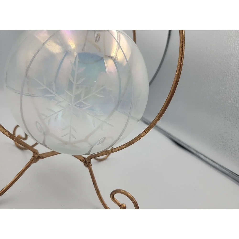 Vintage Iridescent round Kugel Style Etched star Glass large‎ Christmas Ornament
